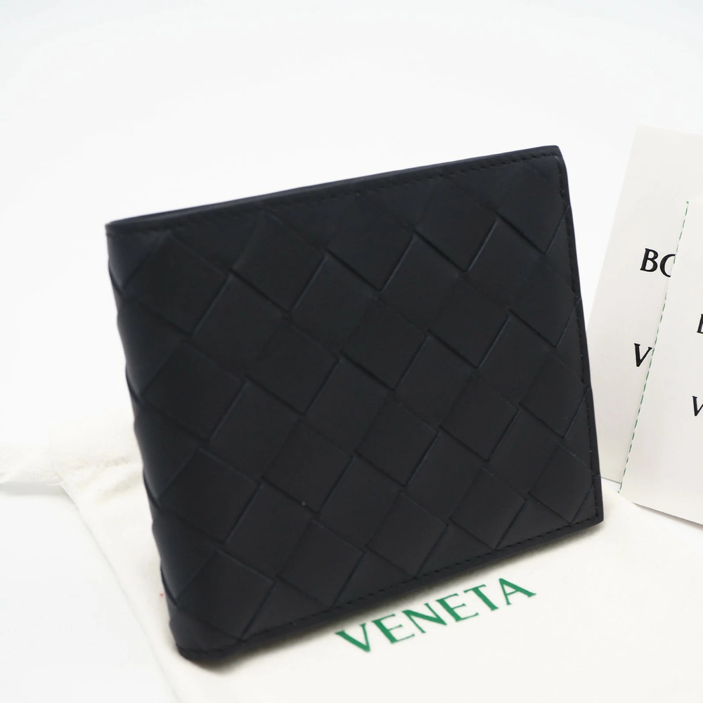 Bottega Veneta Intrecciato Bifold Wallet Calf Leather Navy Blue